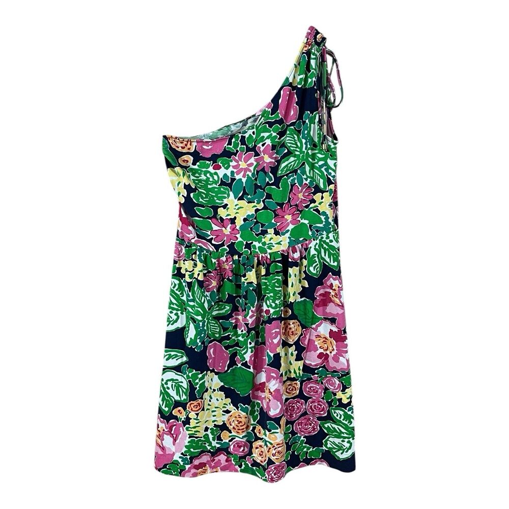 Lilly Pulitzer Teeki Getaway Garden Stretch Silk Jersey One Shoulder Dress SMALL